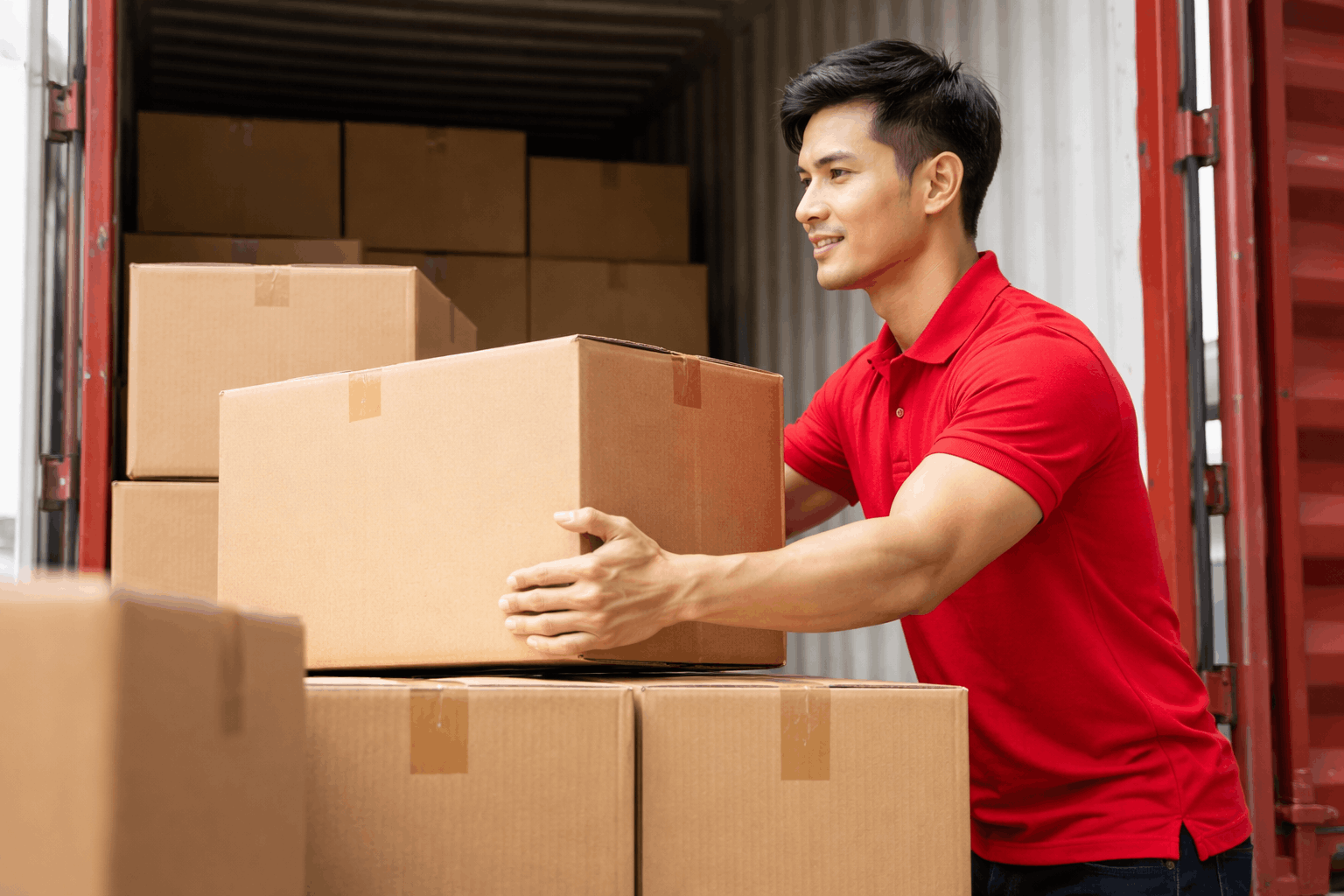 Nhân công bốc xếp hàng hóa lên xe container nhanh chóng và an toàn