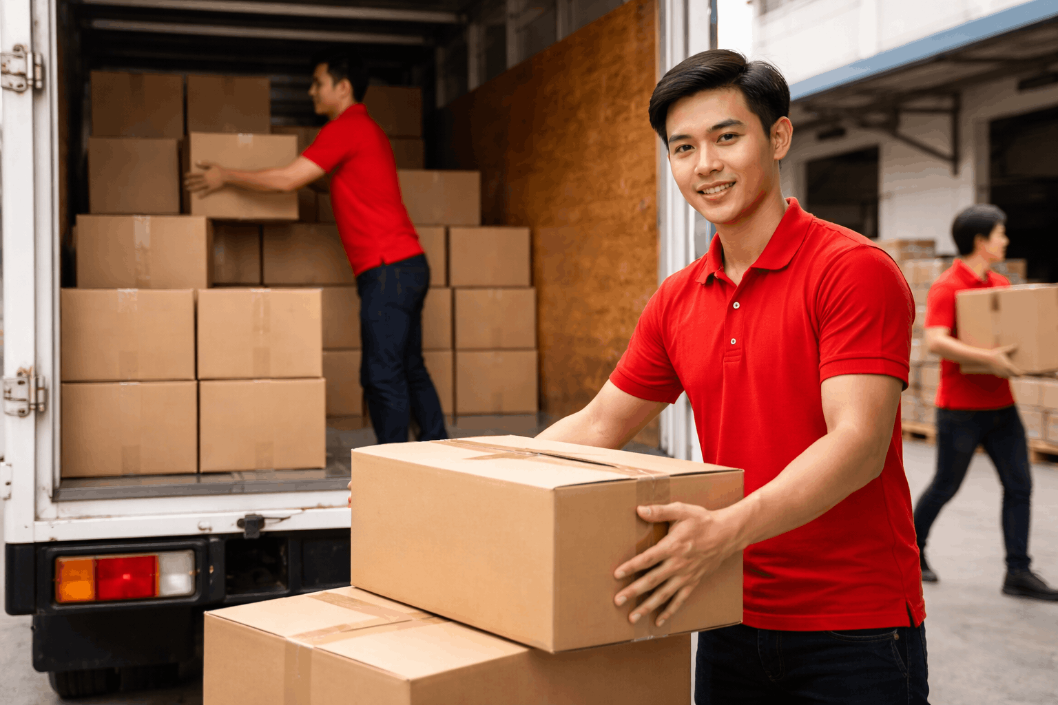 Bốc vác Hà Nội vận chuyển hàng hóa lên xe tải với đội ngũ chuyên nghiệp