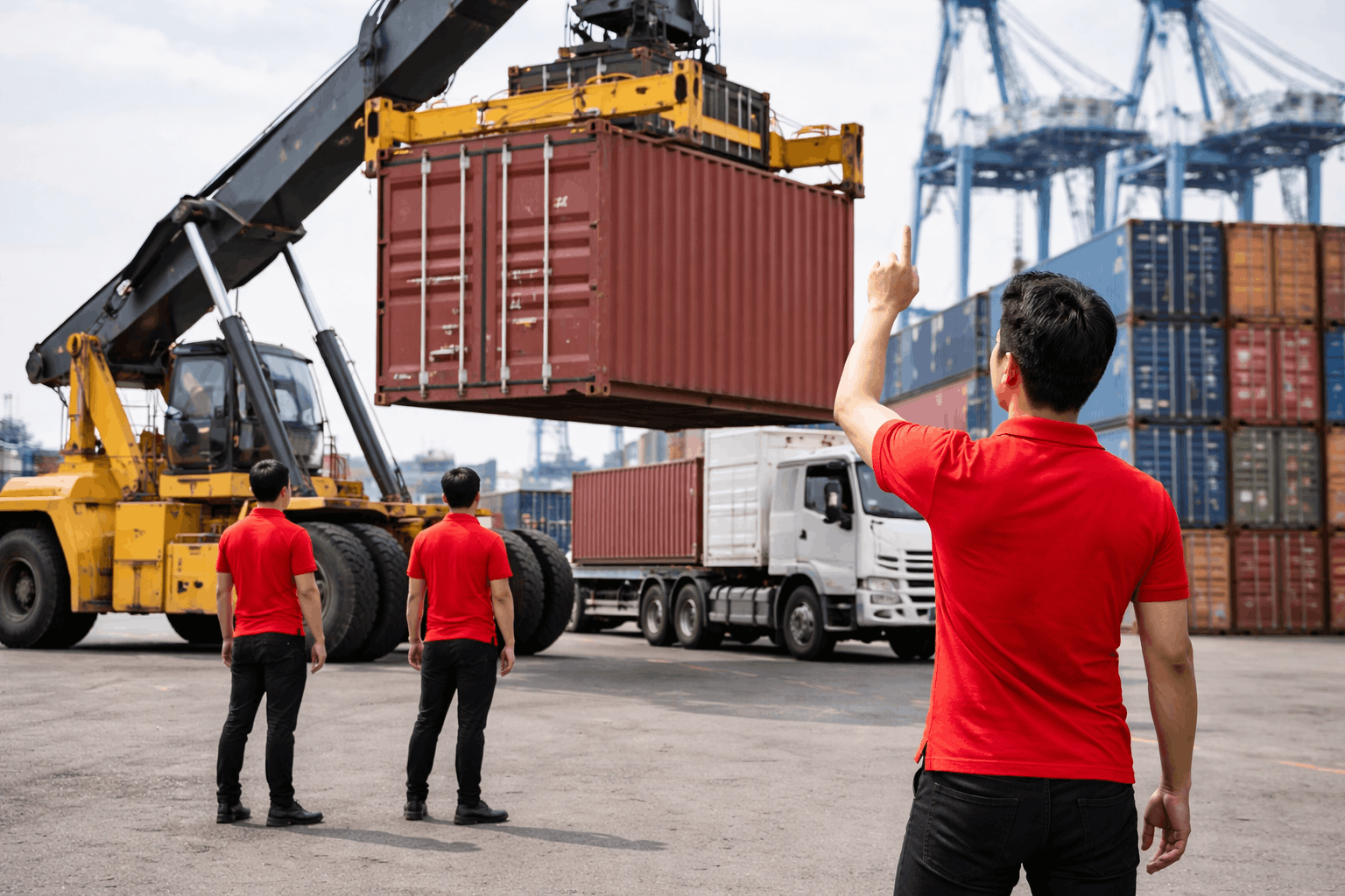 Bốc xếp container tại cảng bằng thiết bị chuyên dụng