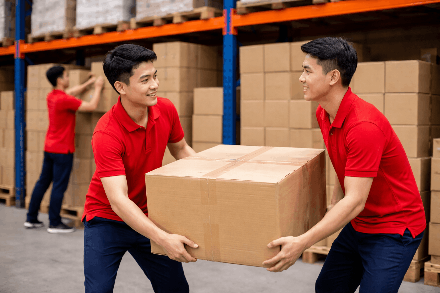 Bốc xếp hàng hóa thủ công tại kho bằng nhân công