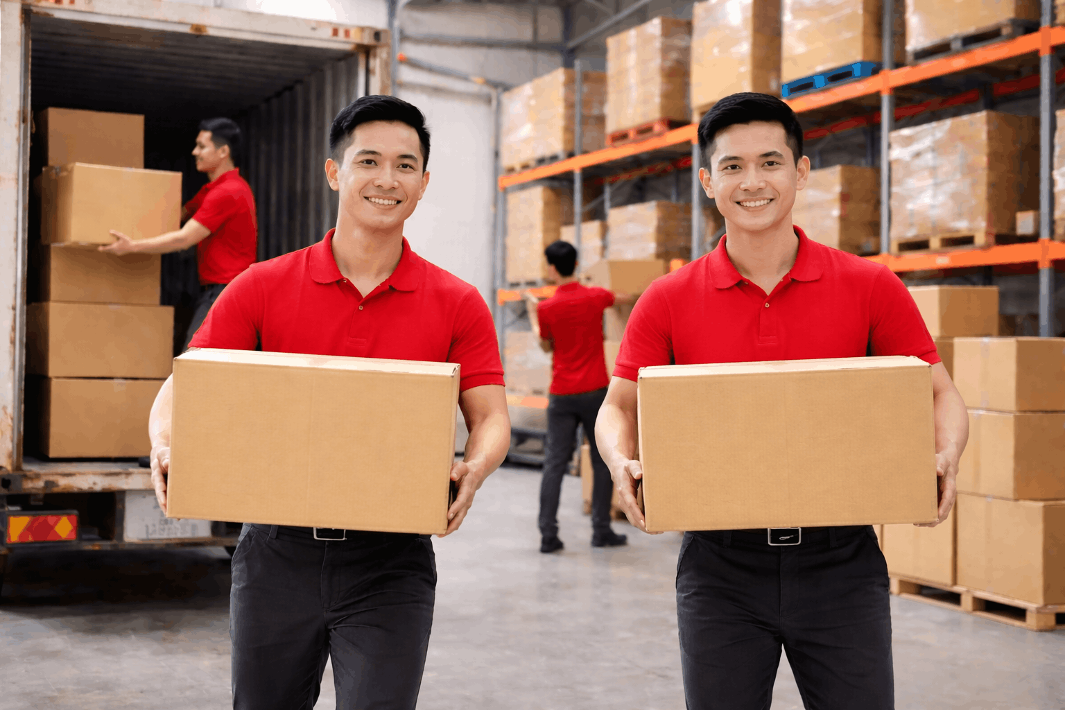 Bốc xếp Đồng Nai chuyên nghiệp nhân công nam mặc áo đỏ MCX Move