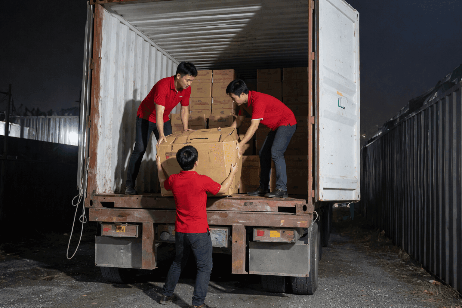Nhân viên MCX Move bốc xếp Hà Nam hàng hóa container ban đêm an toàn