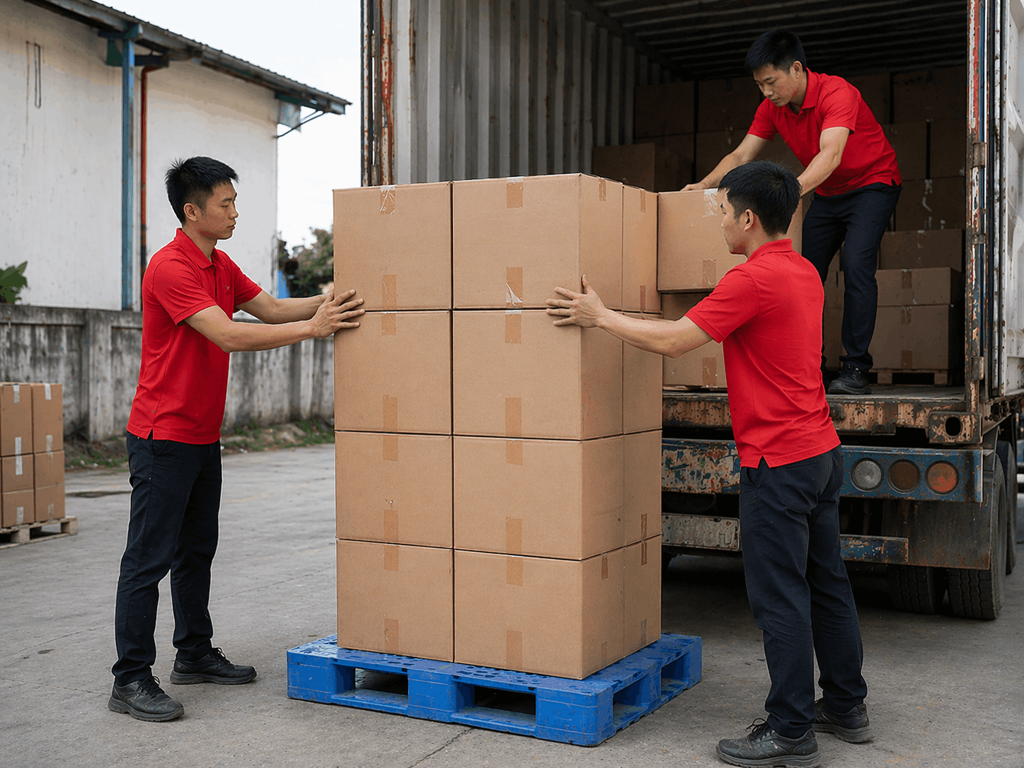 Bốc xếp Hải Dương nhân viên xếp hàng từ container xuống pallet