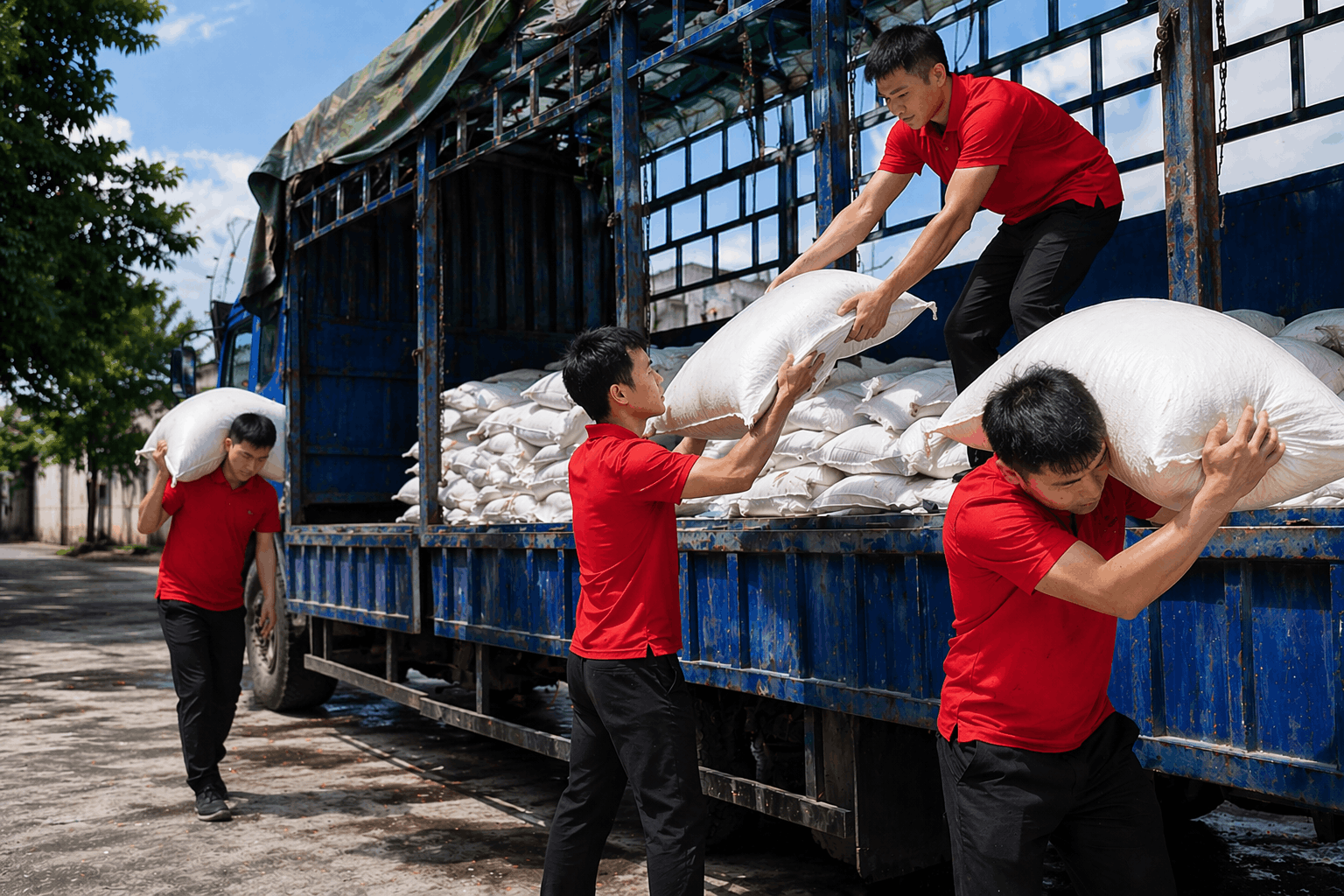 Bốc xếp Khánh Hòa MCX Move vác bao hàng từ xe tải