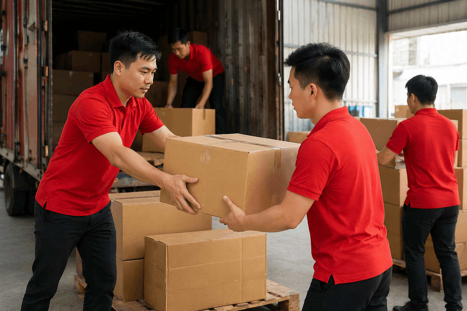 Bốc xếp Thái Nguyên nhân công MCX Move phối hợp chuyển thùng hàng trong kho