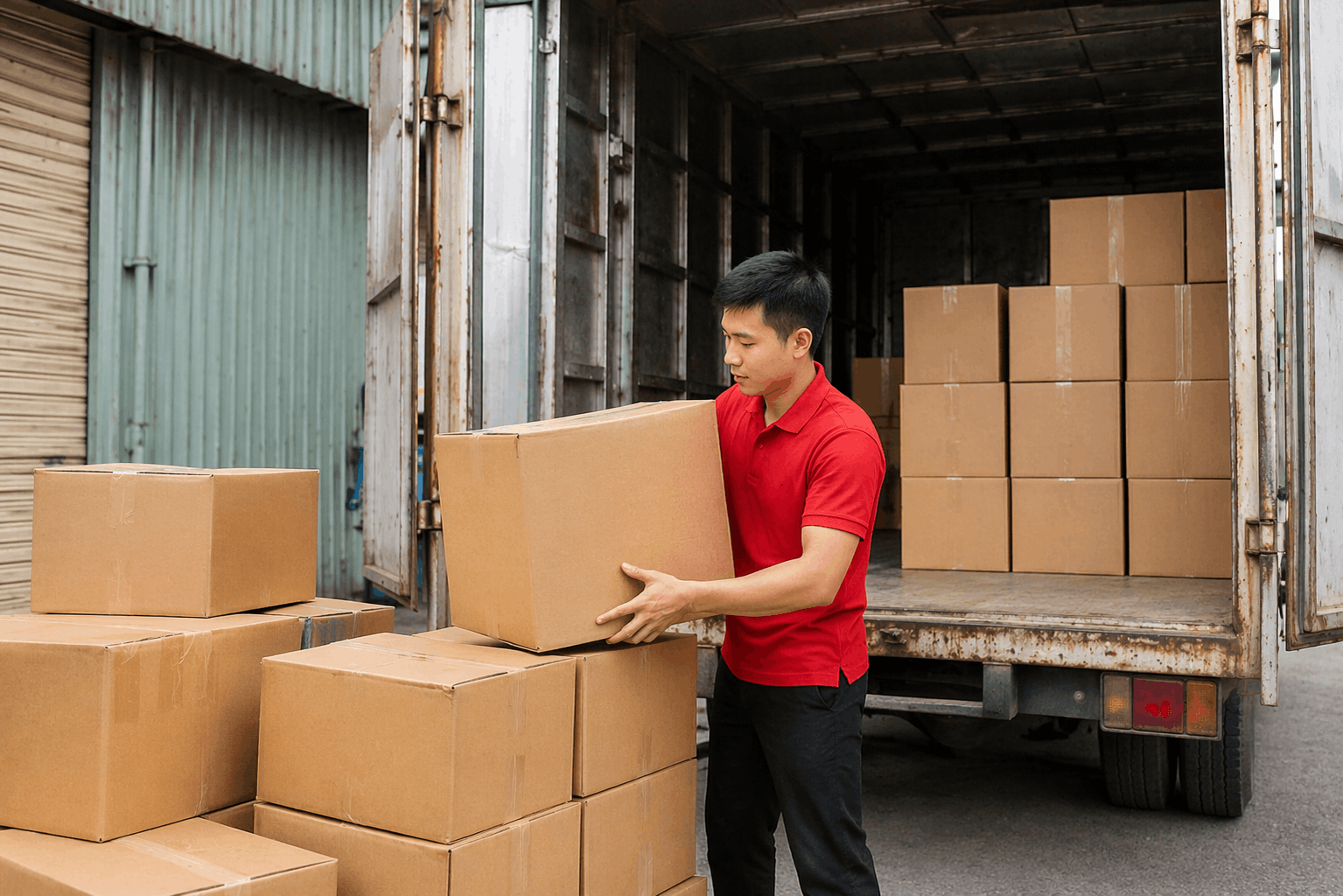 Bốc xếp Thái Nguyên nhân công MCX Move đang sắp xếp thùng hàng