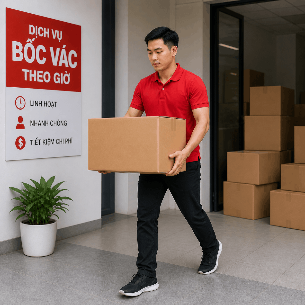 Nhân viên MCX Move đang bốc vác hàng hóa theo giờ